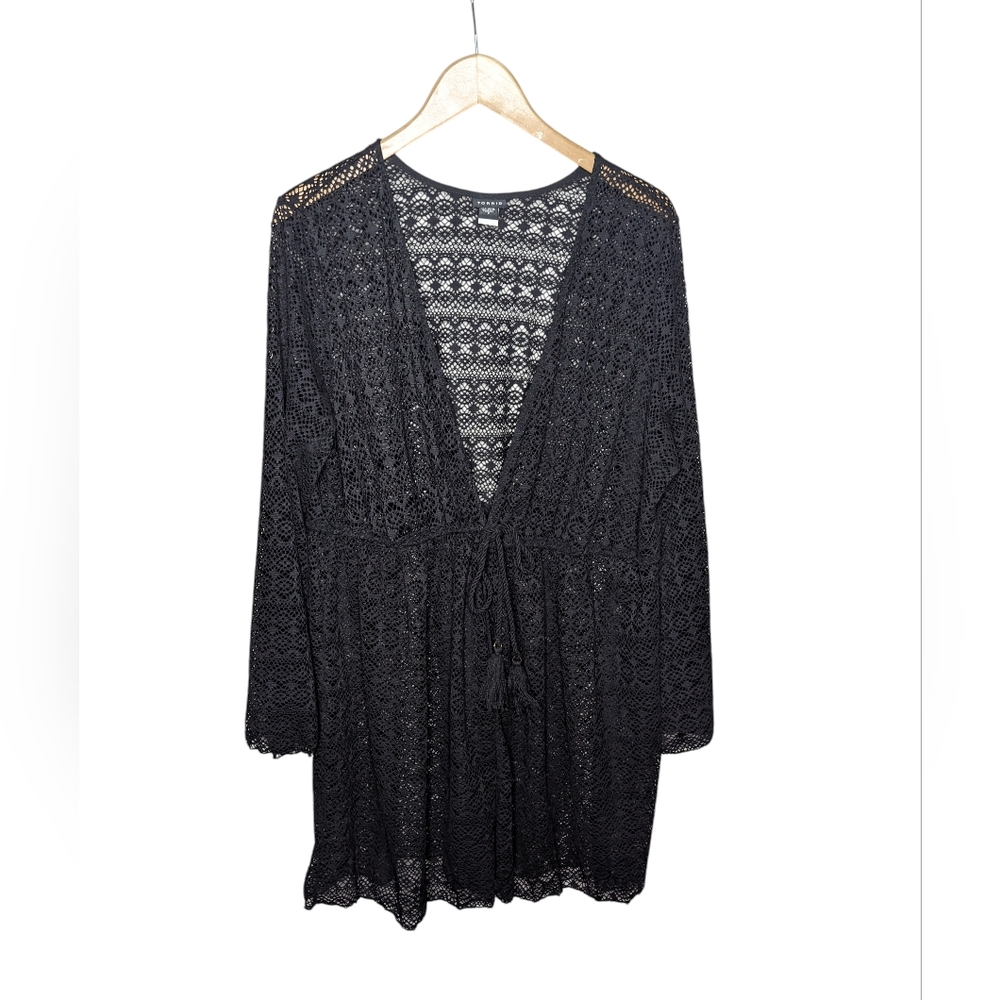 Torrid Size 2 Black Open Knit Lace Kimono Cardigan Swim Cover Up - Picture 2 of 12